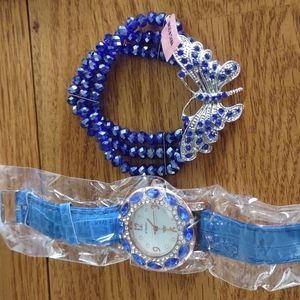 Nwt Butterfly stainless bracelet with free watch